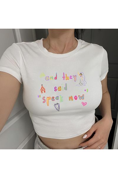 Jose Clothing ΓΥΝΑΙΚΕΙΟ ΚΟΝΤΟΜΑΝΙΚΙ ΛΕΥΚΟ ΤΥΠΩΜΕΝΟ CROP TOP BLUZ