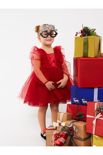 LC Waikiki Square Neck Long Sleeve Basic Baby Girl Evening Dress