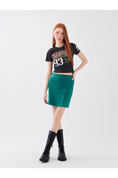 LC Waikiki Fustă de damă cu aspect de piele simplă