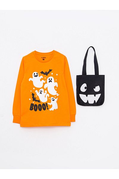 LC Waikiki Crew Neck Printed Long Sleeve Boy's Pajama Set and Bag