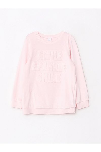 LC Waikiki Set de pijamale pentru fetiță, cu mânecă lungă, din catifea, cu text în relief