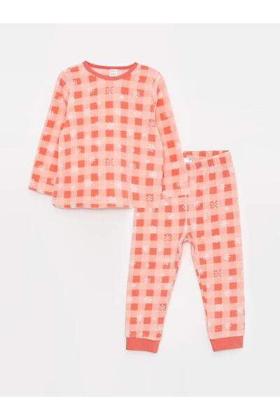 LC Waikiki Bisiklet Yaka Uzun Kollu Desenli Polar Kız Bebek Pijama Takımı