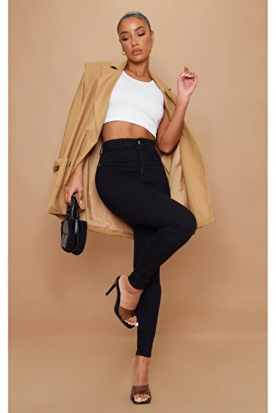 BROSERER بنطلون جينز نسائي أسود من الليكرا بخصر مرتفع من Eric