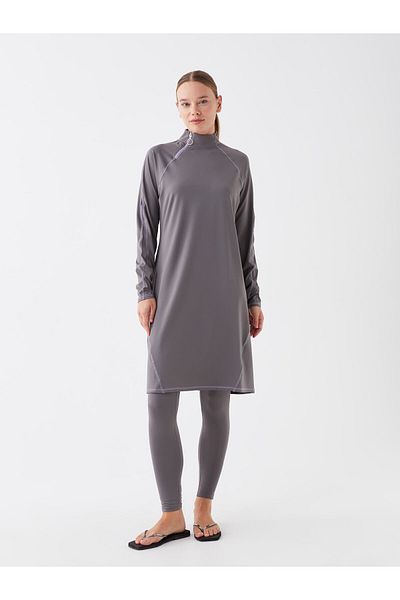 LC Waikiki Einfarbiges Langarm-Hijab-Badeanzug-Set für Damen mit hohem Kragen