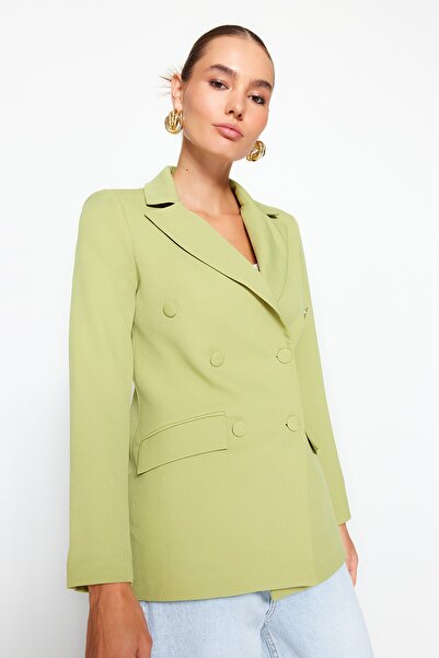 Trendyol Collection Pisztácia zöld, normál bélésű, duplasoros, szőtt blézer dzseki TWOSS21CE0137
