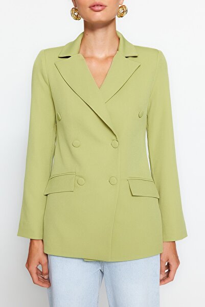 Trendyol Collection Pisztácia zöld, normál bélésű, duplasoros, szőtt blézer dzseki TWOSS21CE0137