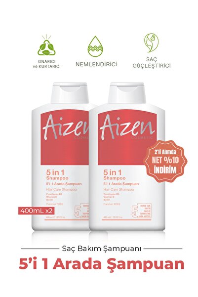 Aizen 5'i 1 Shampoo - 2 ADET - Tüm Saç Bakımı - Güçlendirilmiş Formül 400ml X...