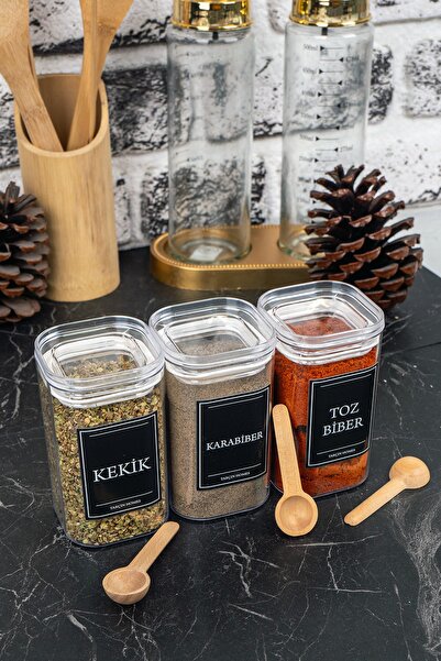 Genel Markalar 3'lü 250 Ml Vakumlu Sızdırmaz Bambu Kaşıklı Etiketli Akrilik B...