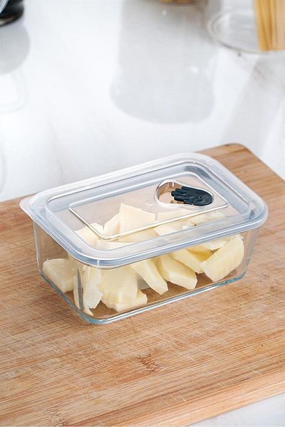 ACAR Olivya Vacuum Rectangular Glass Storage Container - 0.45 Lt 6 Pieces