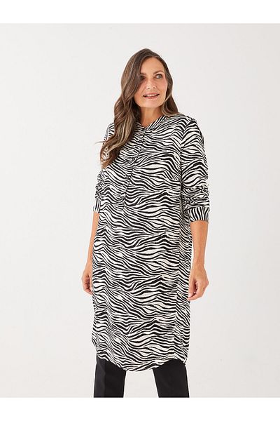 LC Waikiki Gemusterte Damen-Tunika mit Rundhalsausschnitt und langen Ärmeln