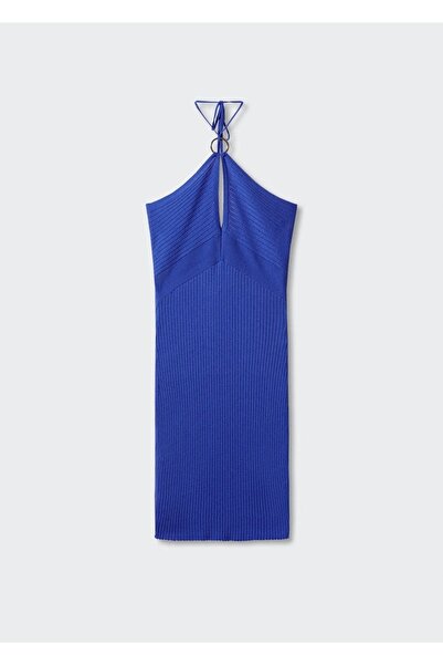 MANGO Woman Metalik Detaylı Halter Yaka Elbise