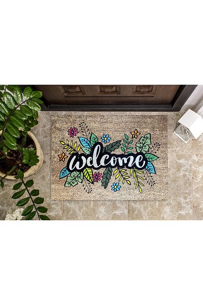 yok yok evim eve dair her şey Floral Welcome Door Mat