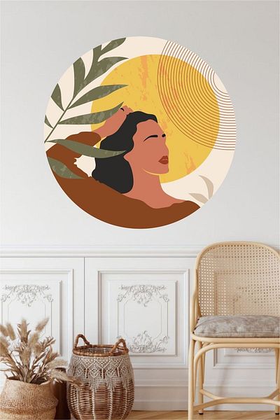 Grafikup Αυτοκόλλητο τοίχου Summer Woman Bohemian στρογγυλό