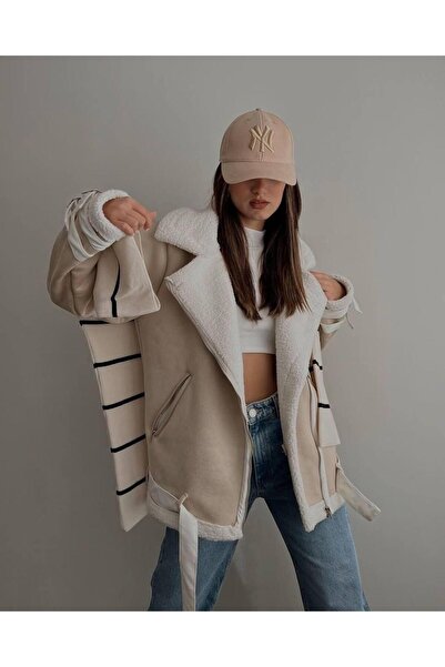 Pembenokta Moda Içi Peluş Süet Kaban Taş