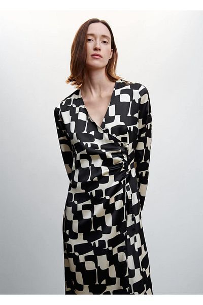 MANGO Woman Satin Patterned Dress