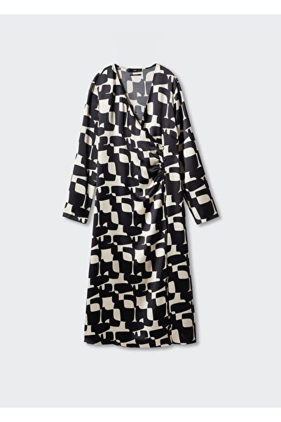 MANGO Woman Desenli Saten Elbise