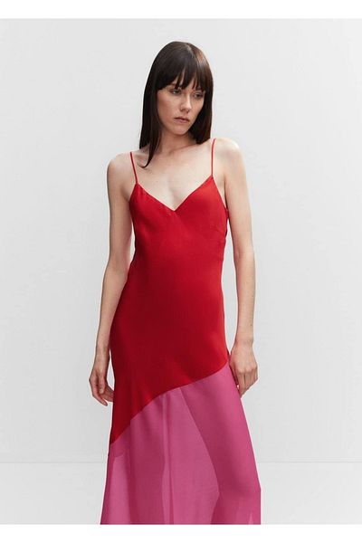 MANGO Woman Asymmetrical Semi Transparent Paneled Dress