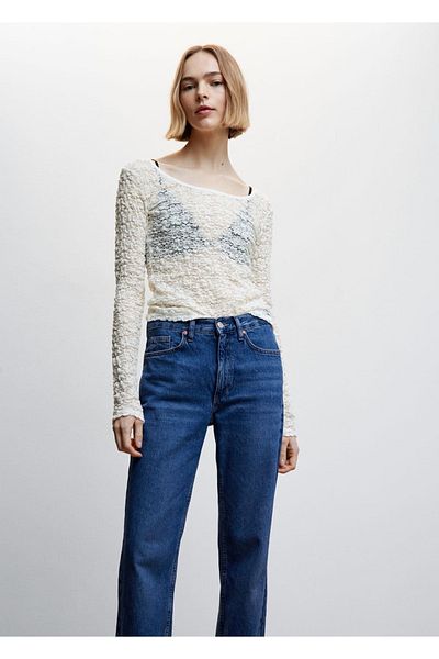 MANGO Woman Long Sleeve Textured T-Shirt