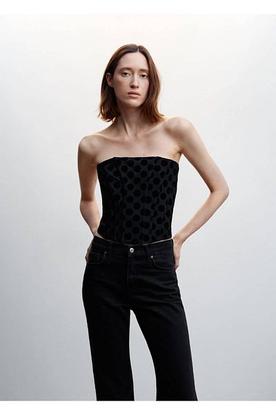 MANGO Woman Polka Dot Corset Blouse
