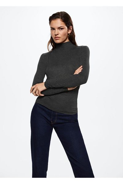 MANGO Woman Tricou cu mânecă lungă cu gât
