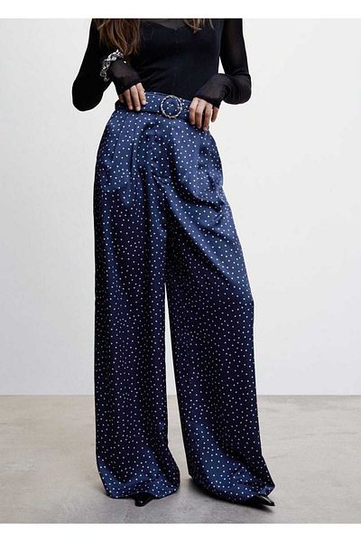 MANGO Woman Pantaloni Palazzo cu centură maro gri