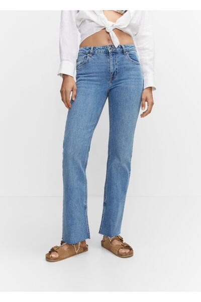 MANGO Woman Zerrissene, detaillierte, gerade geschnittene Jeans mit mittlerer Taille