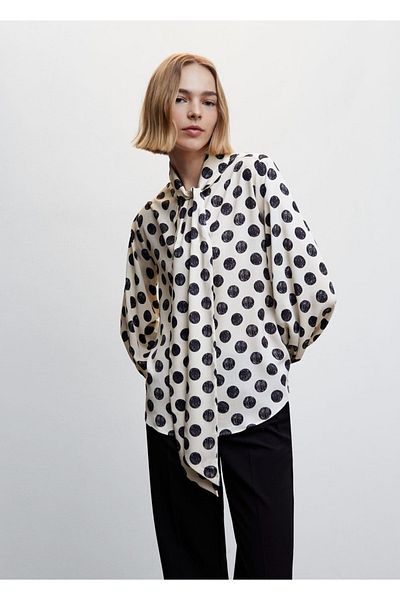 MANGO Woman Polka Dot Bow Blouse