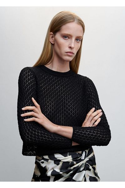 MANGO Woman Openwork Knitted Short Sweater