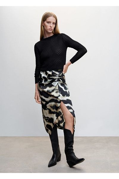 MANGO Woman Openwork Knitted Short Sweater