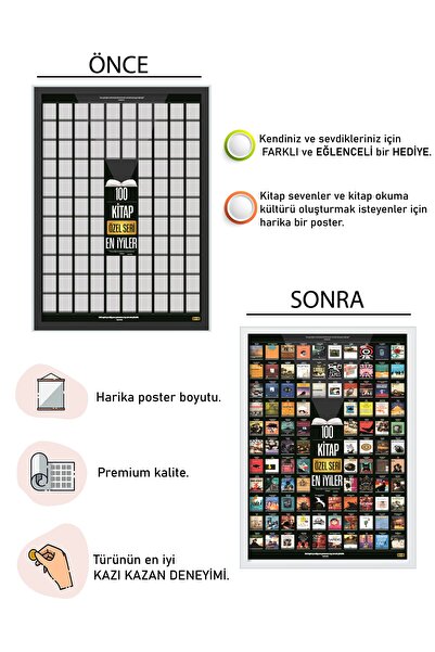 Check100 Özel Seri Kazıkazan 100 KİTAP Posteri, Kazınabilir Poster, En İyi 100 Kitap