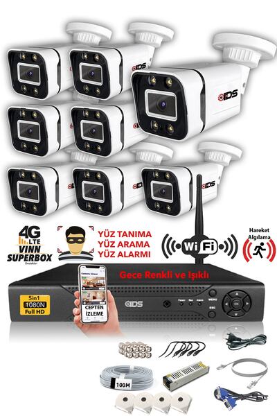 IDS - 8 Kameralı 5mp Sony Lensli 1080p Fullhd Gece Renkli Full Kamera Seti - ...