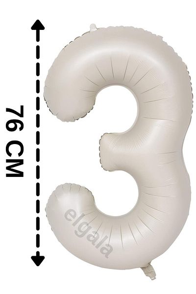 ELGALA Foil Balloon Number 3 Helium Balloon 76 cm Cream Color