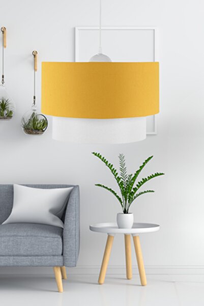 HOMİNG Artgift Pasta Tekli Sarkıt Sarı Kumaş Salon Yatak Odası Çocuk Odası Genç Odası Avize