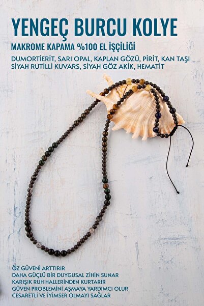 Deniz Doğal Taş Sertifikalı Yengeç Burcu Doğal Taş Kolye (Dumortierit-Opal-Kaplan Gözü-Pirit-Kan Taşı-Siyah)
