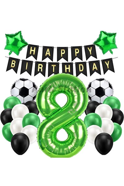 Parti Station Futbol Maç Konsept Yeşil Rakam 8 Yaş Balon Futbol Konsept Yeşil...