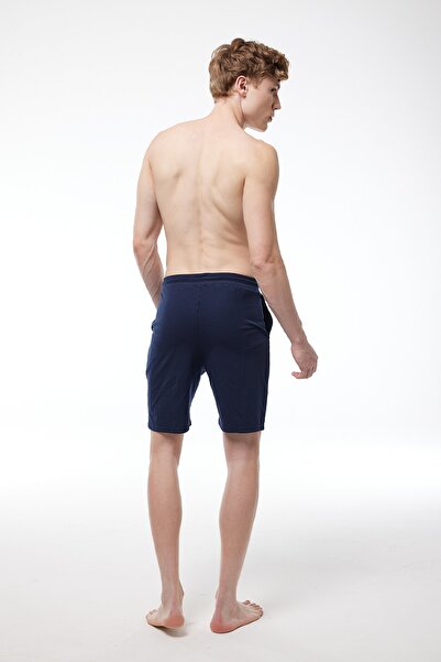 Malabadi Men's Dark Navy Blue Elastic Waist Pocket Single Bottom Shorts 6005