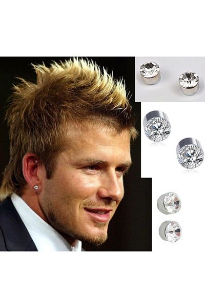 Market66 6mm Magnet Men's Earring Medium Diameter White Zircon Stone 1 Pair Magnetic Steel