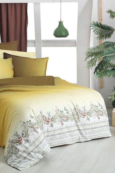 Sarev Σετ Παπλωματοθήκη Terry Grey Yellow Double 100% Cotton Fancy Poplin