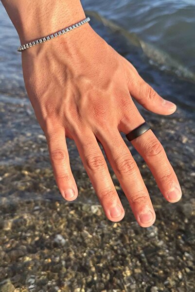 TREND COLLECTİON Matte Black Plain Ring Wedding Ring Model Adjustable Ring An...