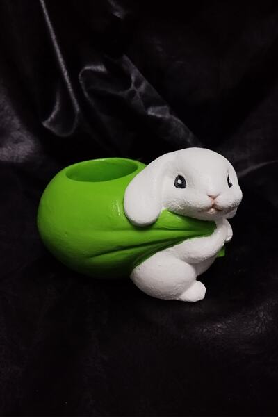 herteldenhobies Dekoratif Tavşan Büyük Boy Masa Üstü Kalemlik, Sukulent Saksı...