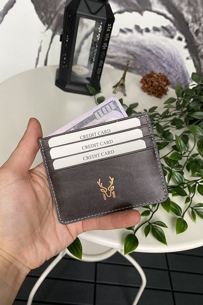 Modica Suport pentru carduri de credit ultra subțire gri - cu cutie cadou minimalistă, piele naturală |   Ducal