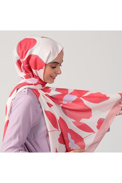 ipekistanbul Cotton Silk Shawl - Azalea Pattern - Red