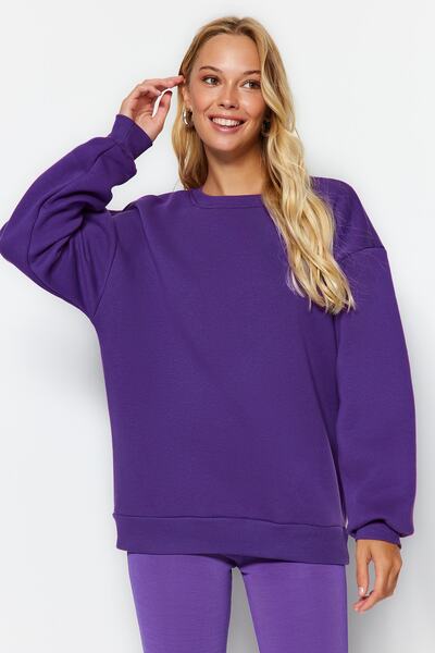 Trendyol Collection Μωβ Oversize/Άνετη Κοπή Basic Crew Λαιμόκοψη Χοντρό/Inside Fleece Πλεκτό Φούτερ TWOAW24SW00102