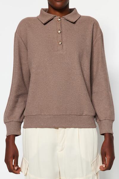Trendyol Collection Stone Thessaloniki/Knitwear Look Regular/Regular Fit Buttoned Knitted Sweatshirt TWOAW24SW00143