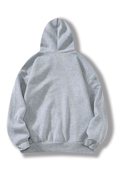 trendgar Gray Hooded Sweatshirt - Manahtan Printed, m21