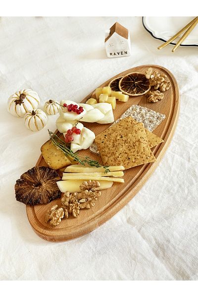 NOBLERAVEN DESIGN Natural Oval Beech Wooden Cheese and Presentation Plate, Meat Presentation, Fish Plate, Pita Presentation Plate