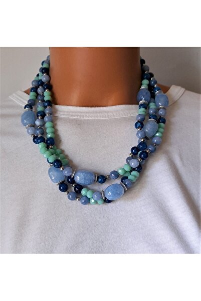 Asteria Elite Mavi Yeşil Kuvars Akik Kristal Denge Nazardan Koruma Ve Pozitif Enerji Kolyesi