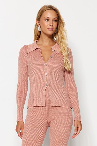 Trendyol Collection Sušená pletenina s límcem Rose Polo Cardigan TWOAW24HI00213