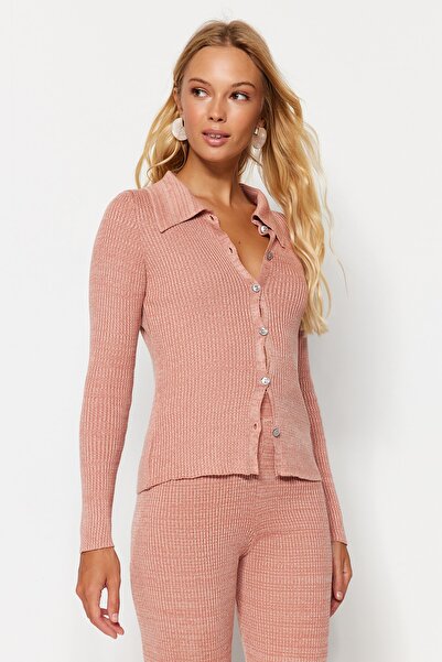Trendyol Collection Sušená pletenina s límcem Rose Polo Cardigan TWOAW24HI00213