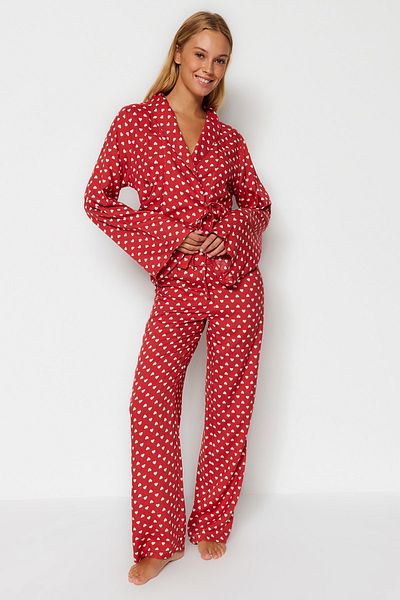 Trendyol Collection Dusty Rose Herz-Schnürung, detaillierter Viskose-Pyjama-Anzug THMAW22PT0300